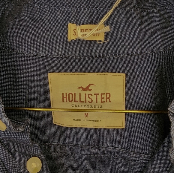 Hollister Stretch Blue Long Sleeve Shirt Medium Button-Down - Picture 5 of 5